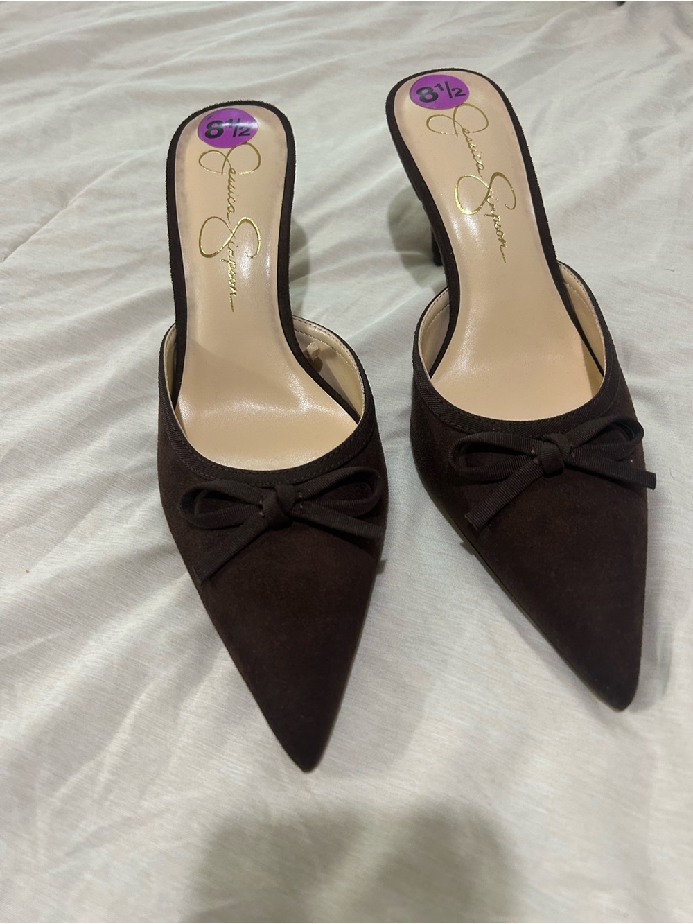 Jessica Simpson brand new, Dark Brown Pointed Bow Mule Heels